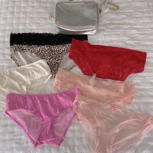 Victoria’s Secret Women's Lace Panty Set of 6 size L and Silver purse